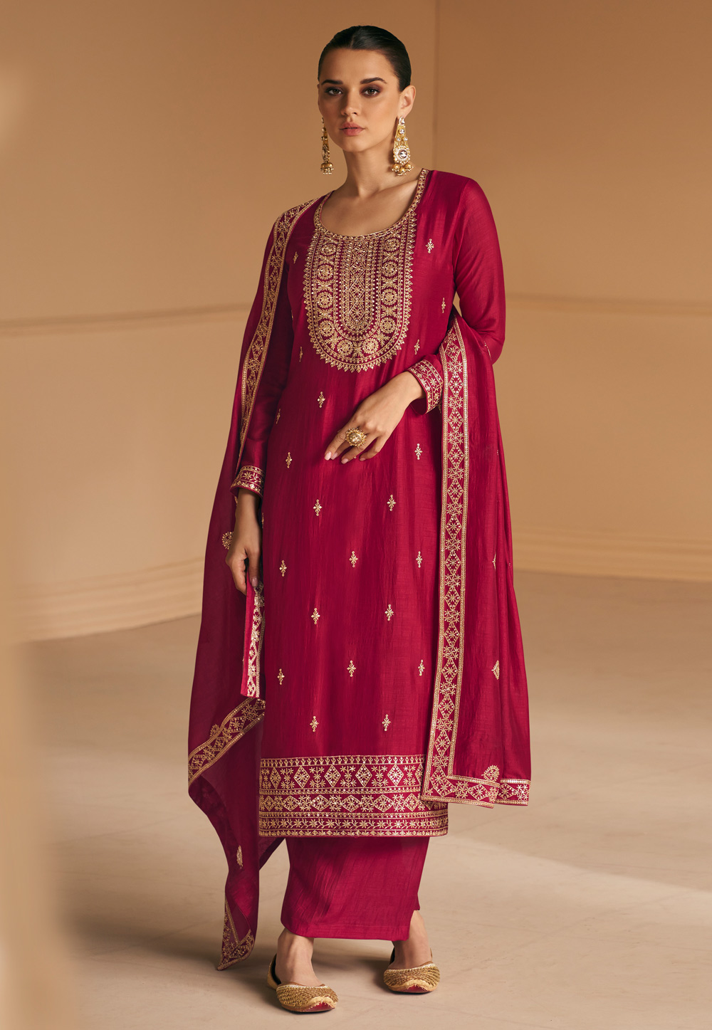 Maroon Silk Pakistani Suit 275640