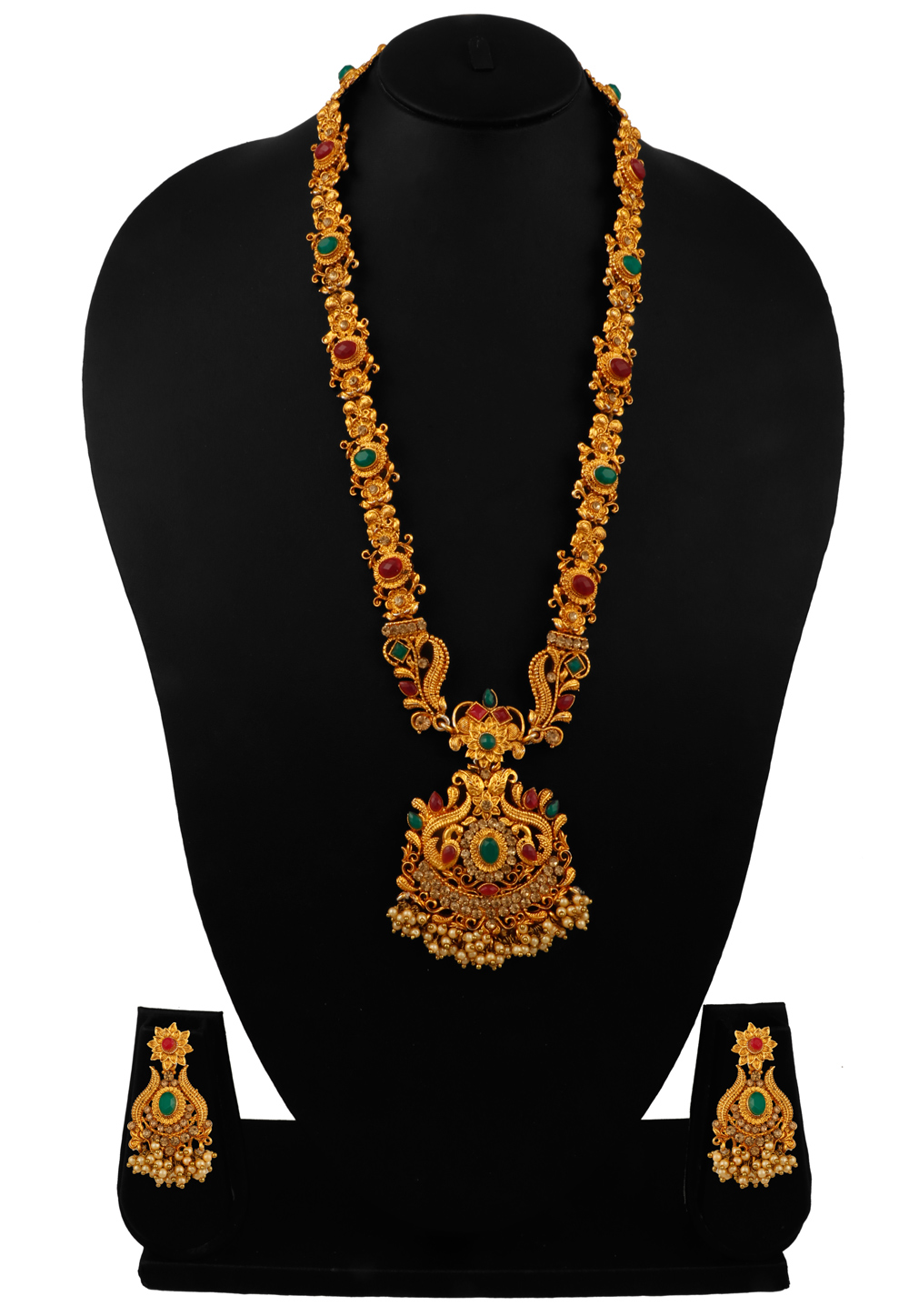 Maroon Alloy Necklace Set With Earrings 216401