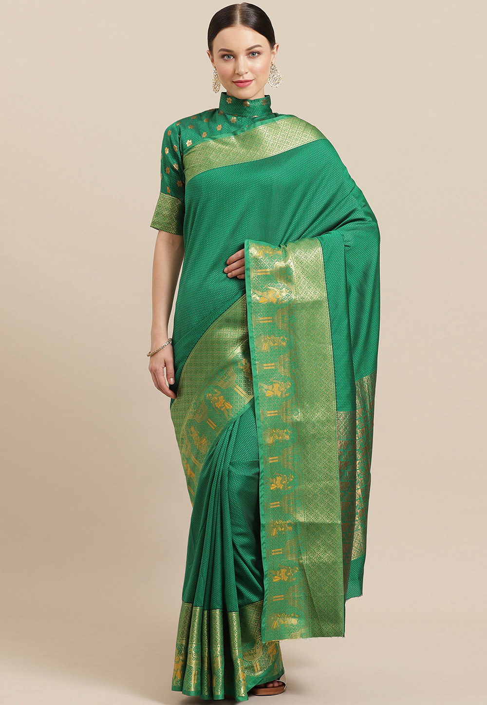 Green Silk Saree With Blouse 203749