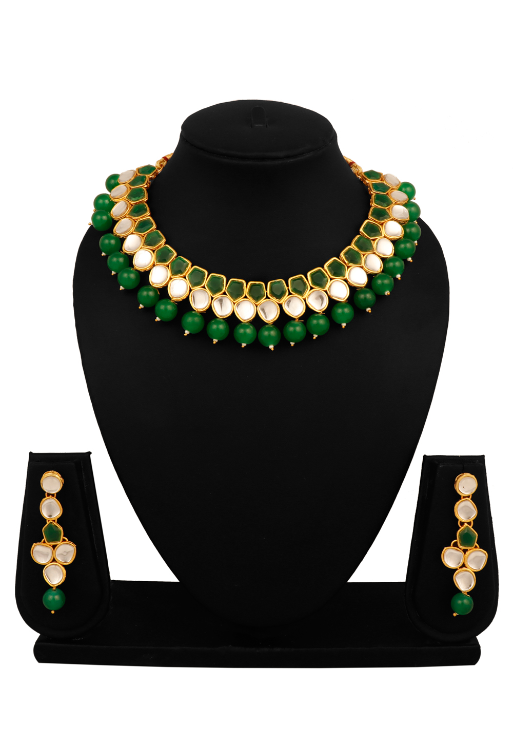 Green Alloy Necklace Set With Earrings 216403