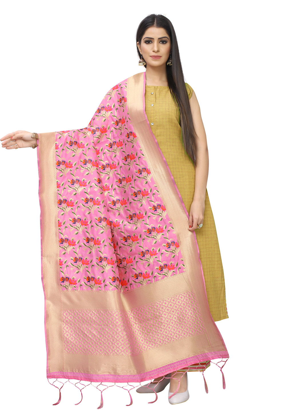 Pink Banarasi Silk Dupatta 201792