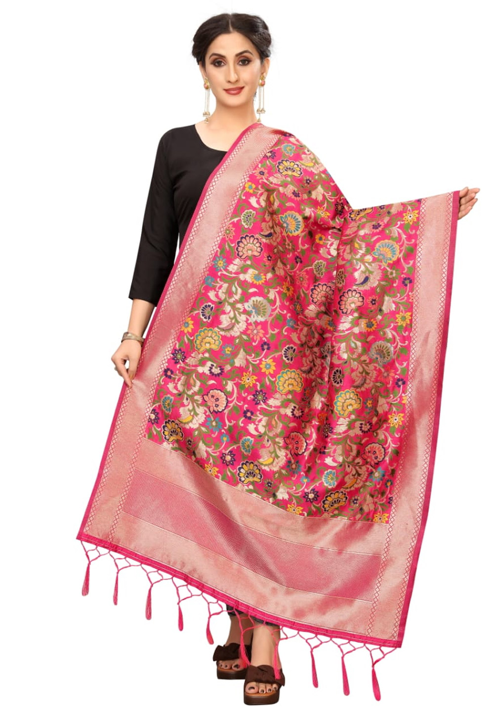 Pink Banarasi Silk Dupatta 201802