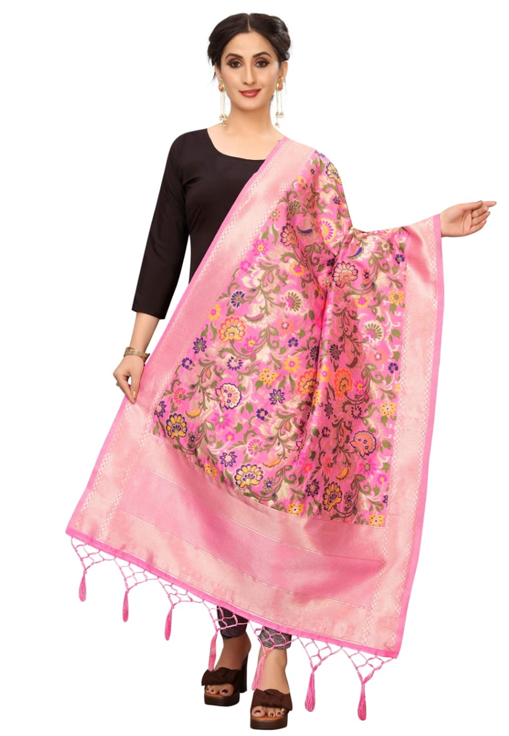 Pink Banarasi Silk Dupatta 201806