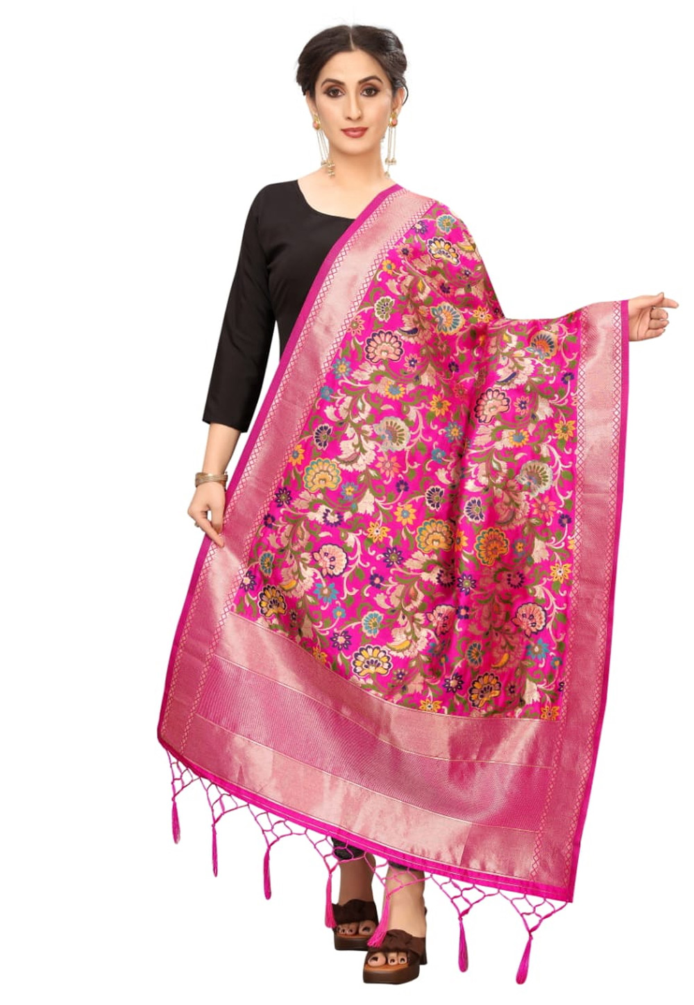 Pink Banarasi Silk Dupatta 201813