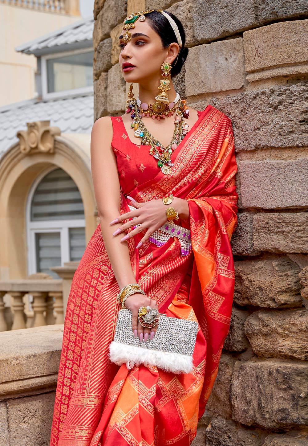 Red Pure Banarasi Silk Saree with Antique Real Zari Weaving & Glossy Finish  | The Silk Trend