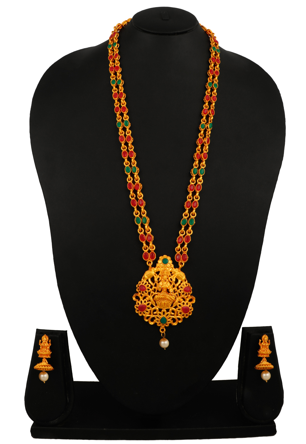 Maroon Alloy Necklace Set With Earrings 216408