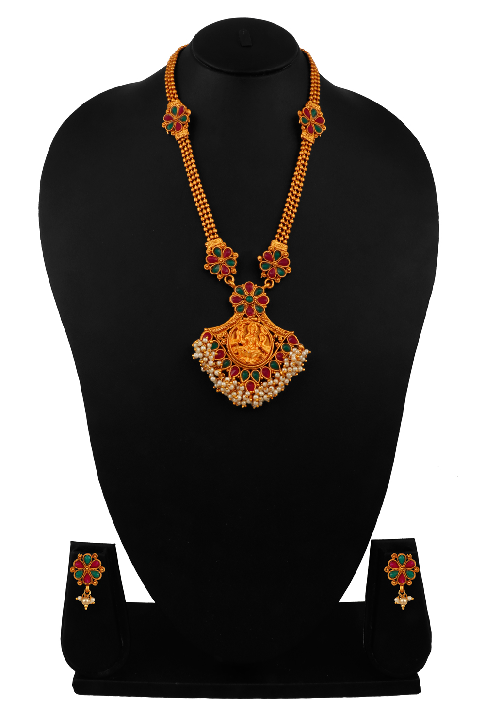 Green Alloy Necklace Set With Earrings 216409