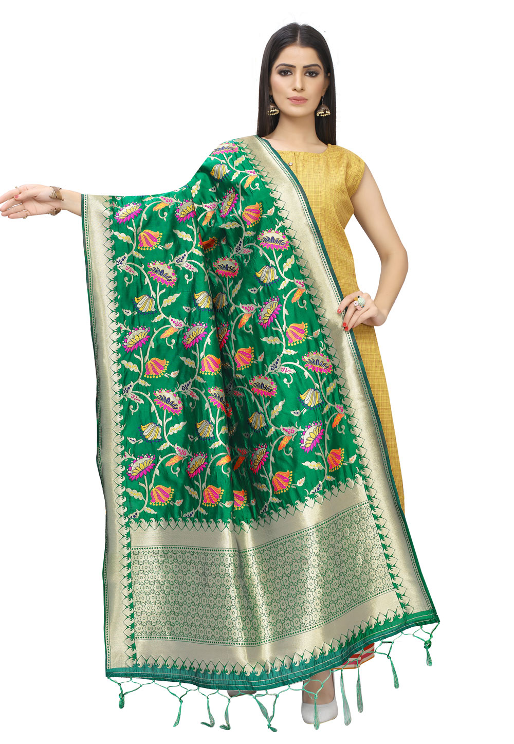 Green Banarasi Silk Dupatta 202197