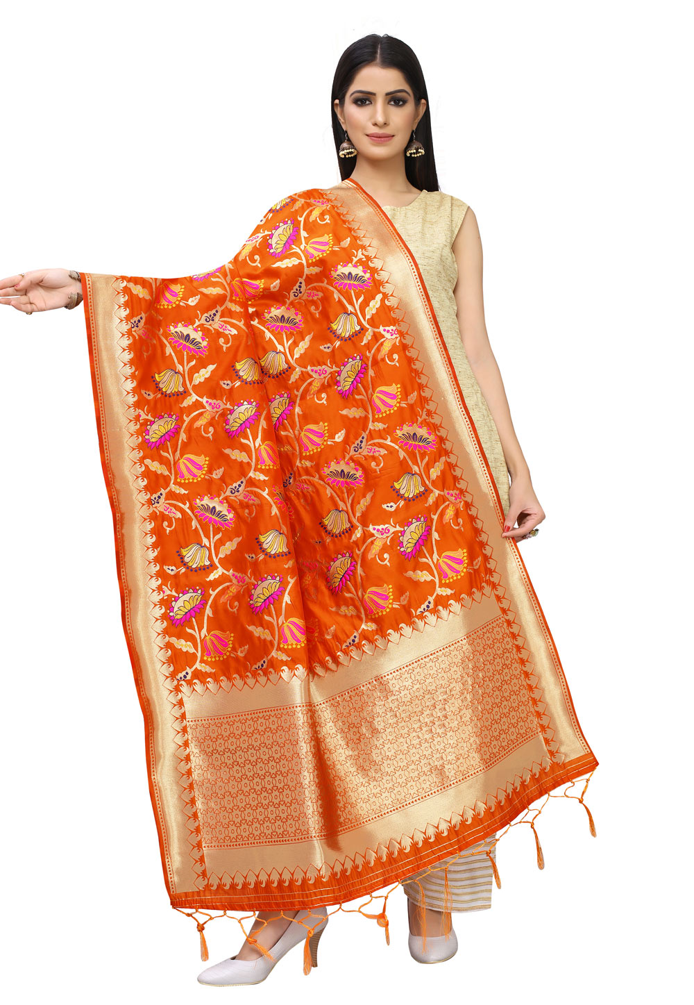 Orange Banarasi Silk Dupatta 202199