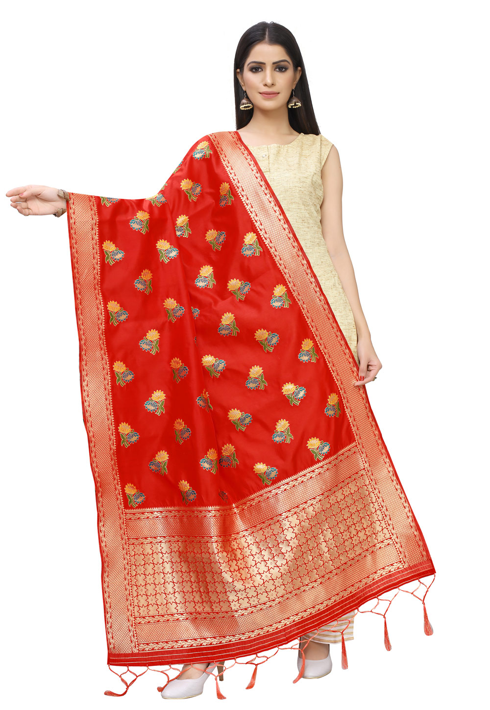 Red Banarasi Silk Dupatta 202209
