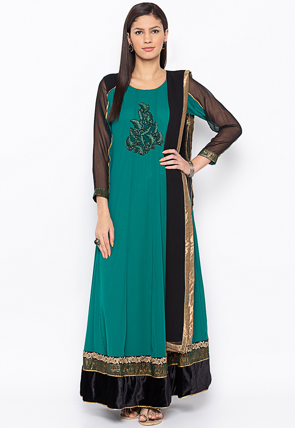 Teal Georgette Readymade Ankle Length Anarkali Suit 203946