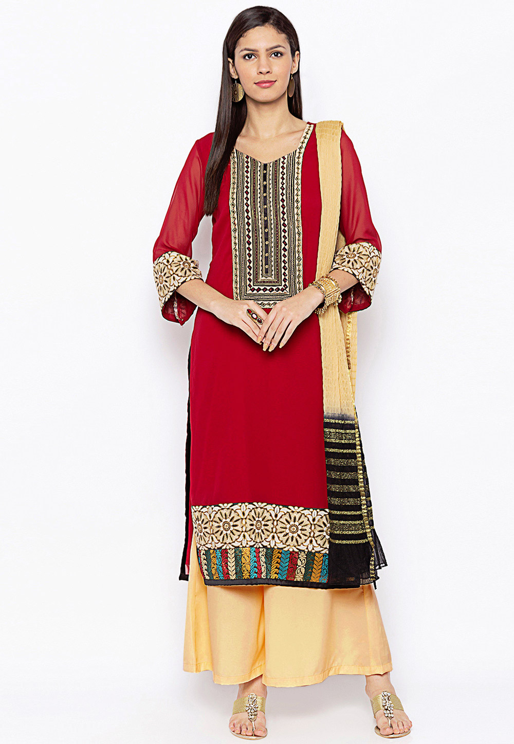 Maroon Georgette Readymade Kameez With Palazzo 203949
