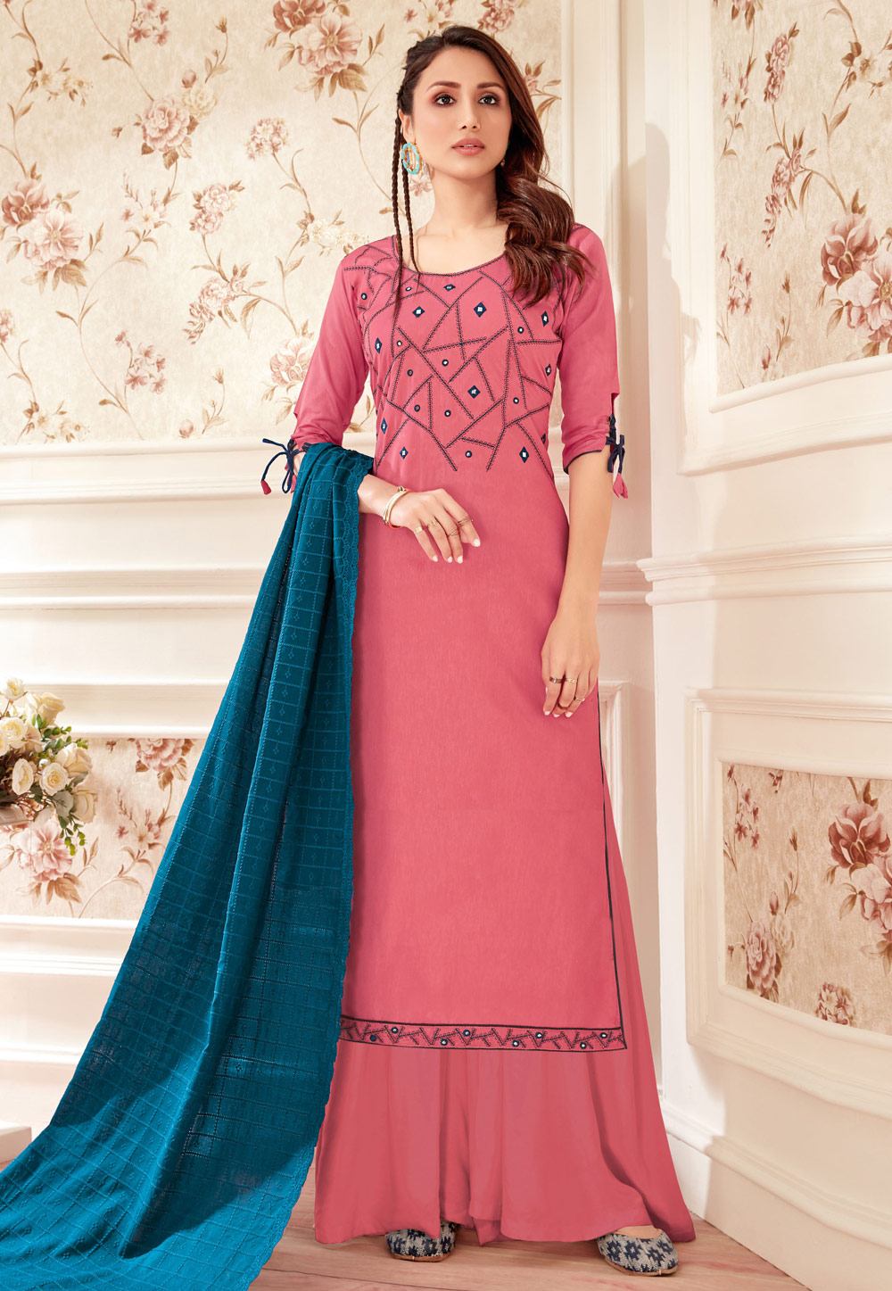 Pink Cotton Palazzo Suit 203941