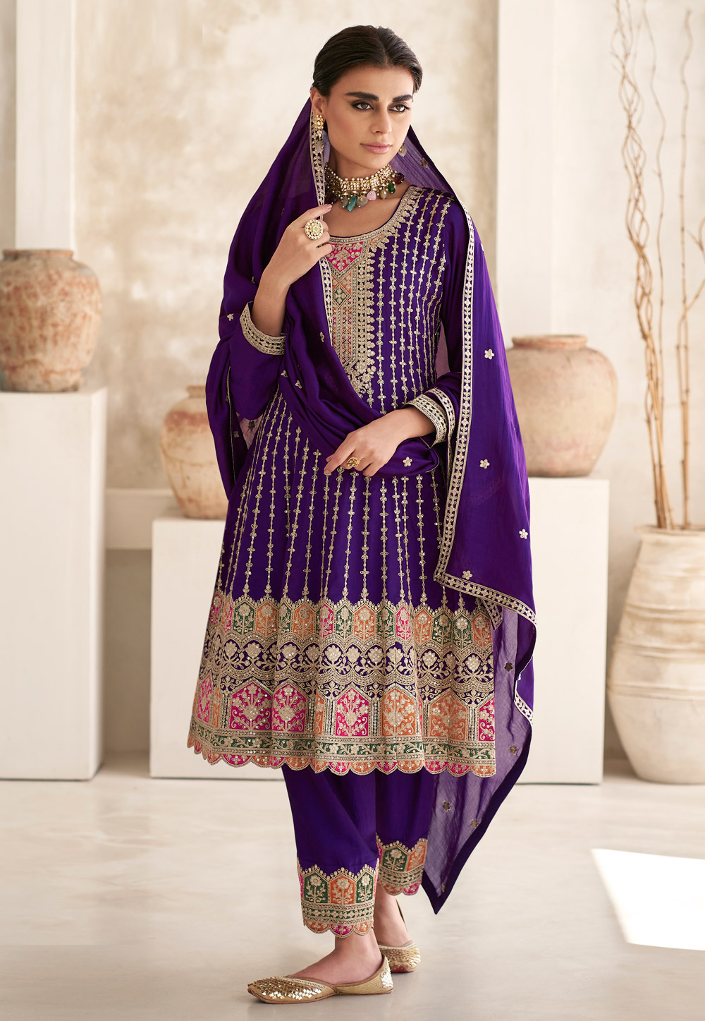 Blue Silk Pakistani Suit 274249