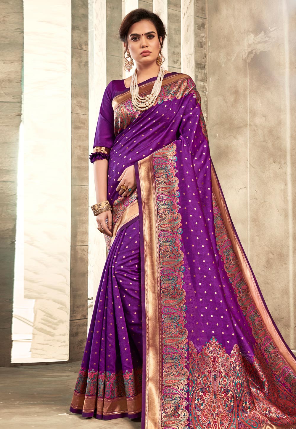 Violet Jacquard Silk Festival Wear Saree 204230