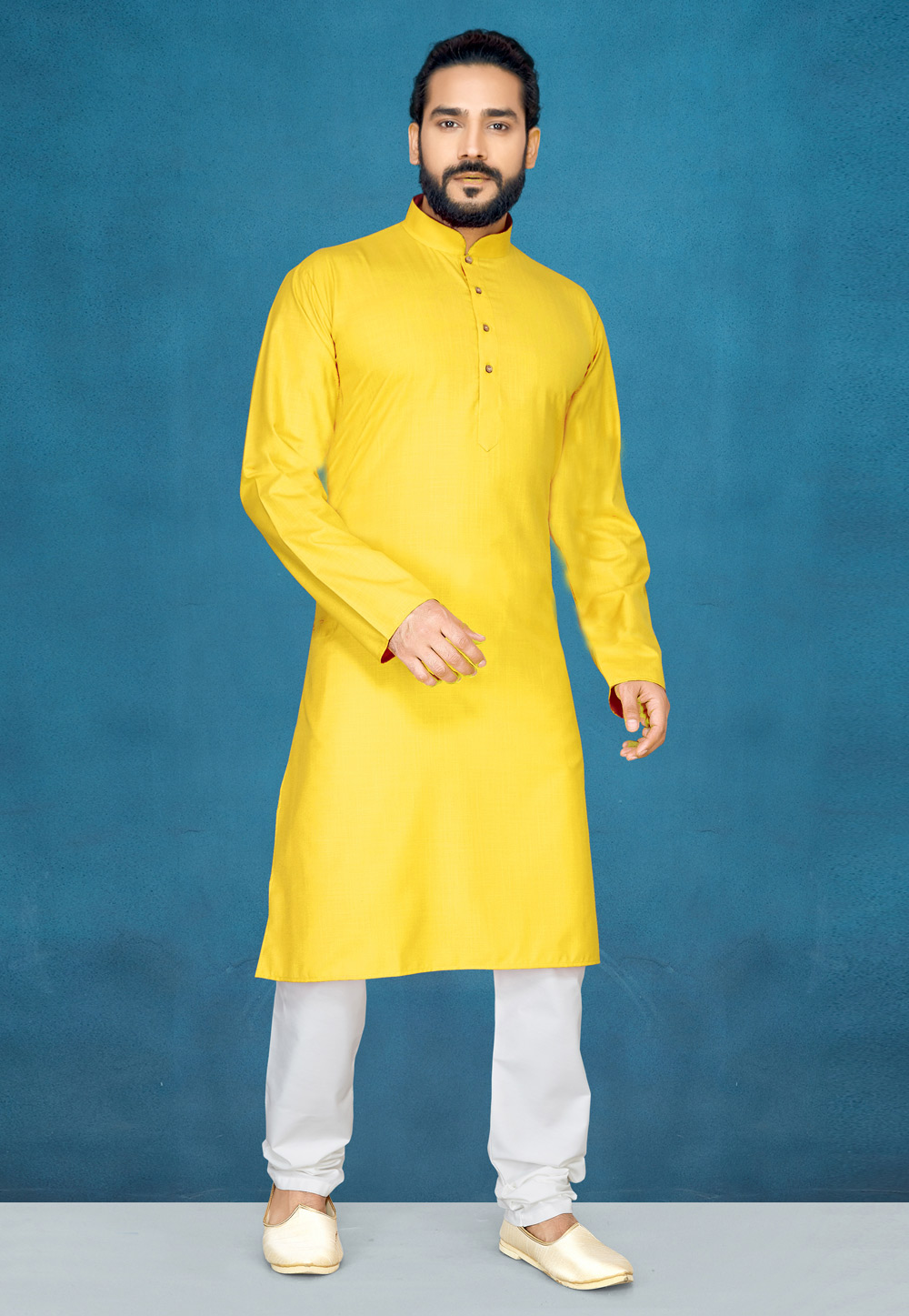 Yellow Cotton Readymade Kurta Pajama 204233