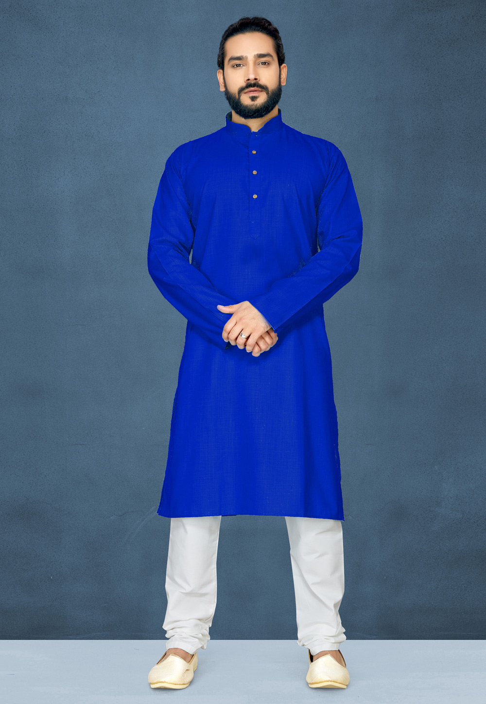 Blue Cotton Readymade Kurta Pajama 204236
