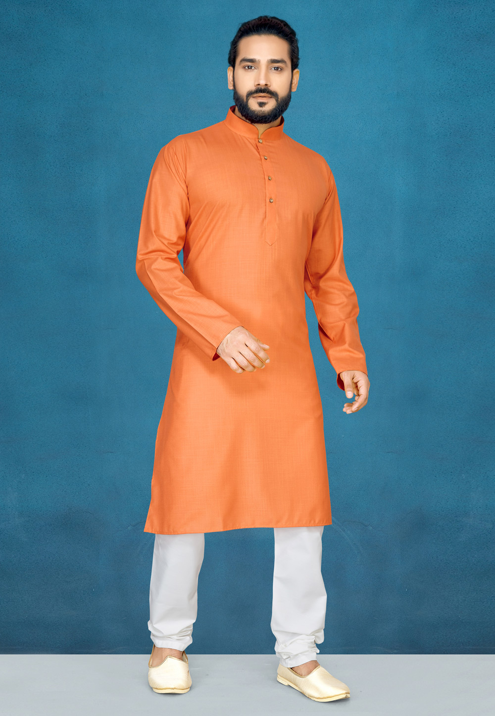Orange Cotton Readymade Kurta Pajama 204237