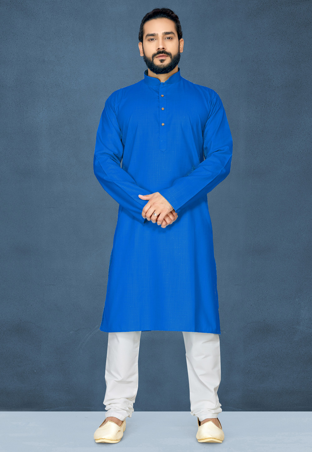Blue Cotton Readymade Kurta Pajama 204239