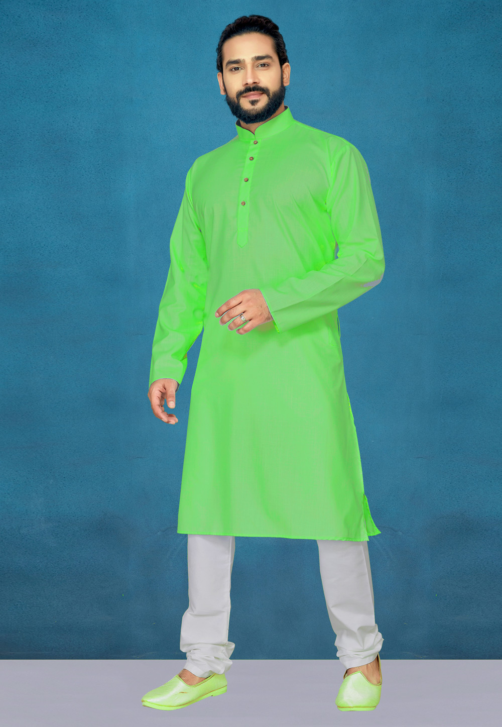 Green Cotton Readymade Kurta Pajama 204246