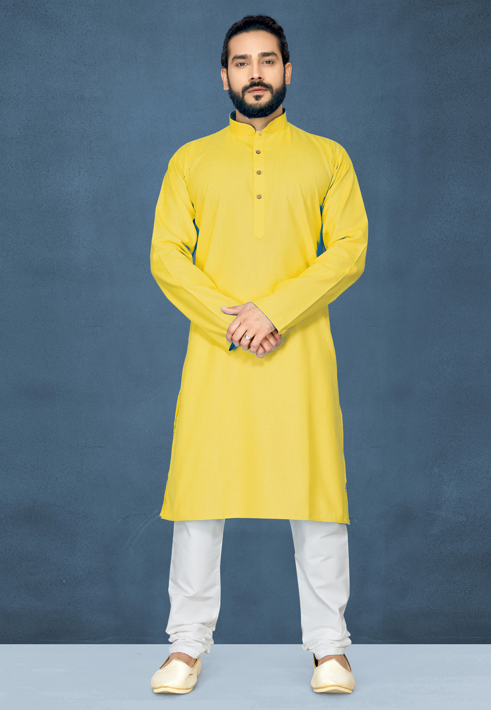 Yellow Cotton Readymade Kurta Pajama 204247