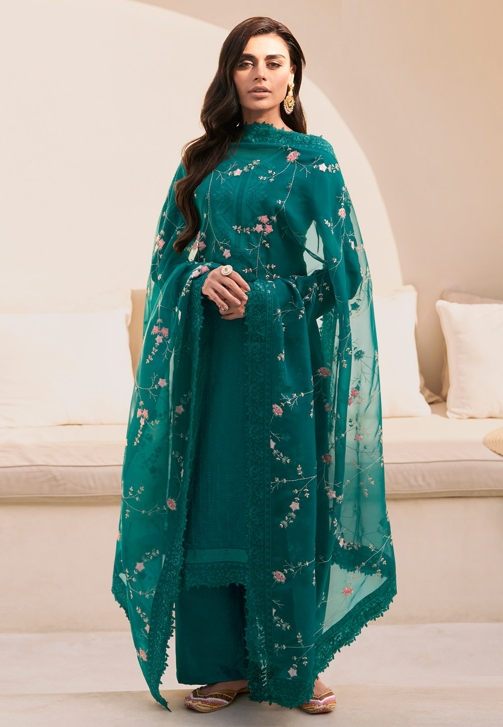 Teal Silk Palazzo Suit 273985
