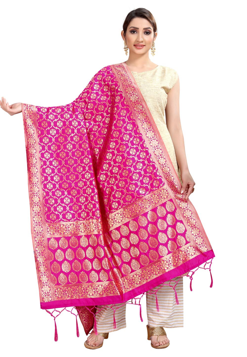 Pink Banarasi Silk Dupatta 202278