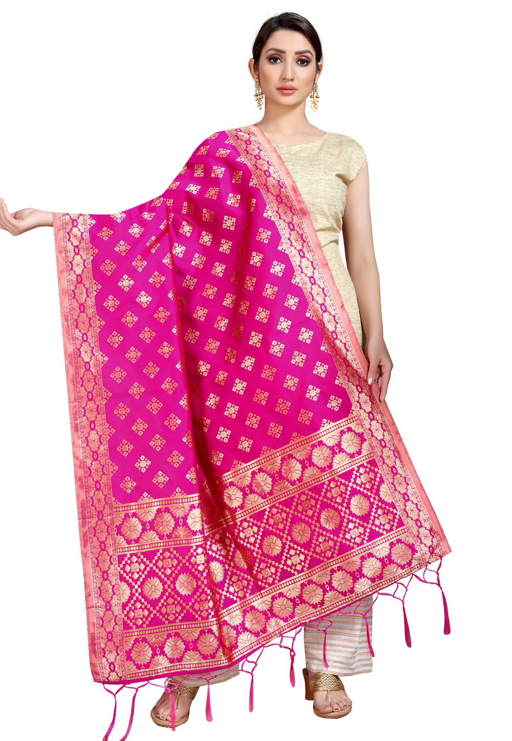 Pink Banarasi Silk Dupatta 202288