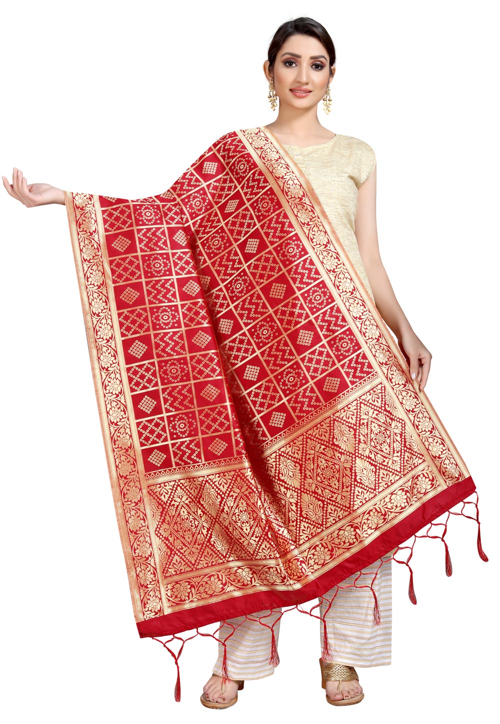 Red Banarasi Silk Dupatta 202292