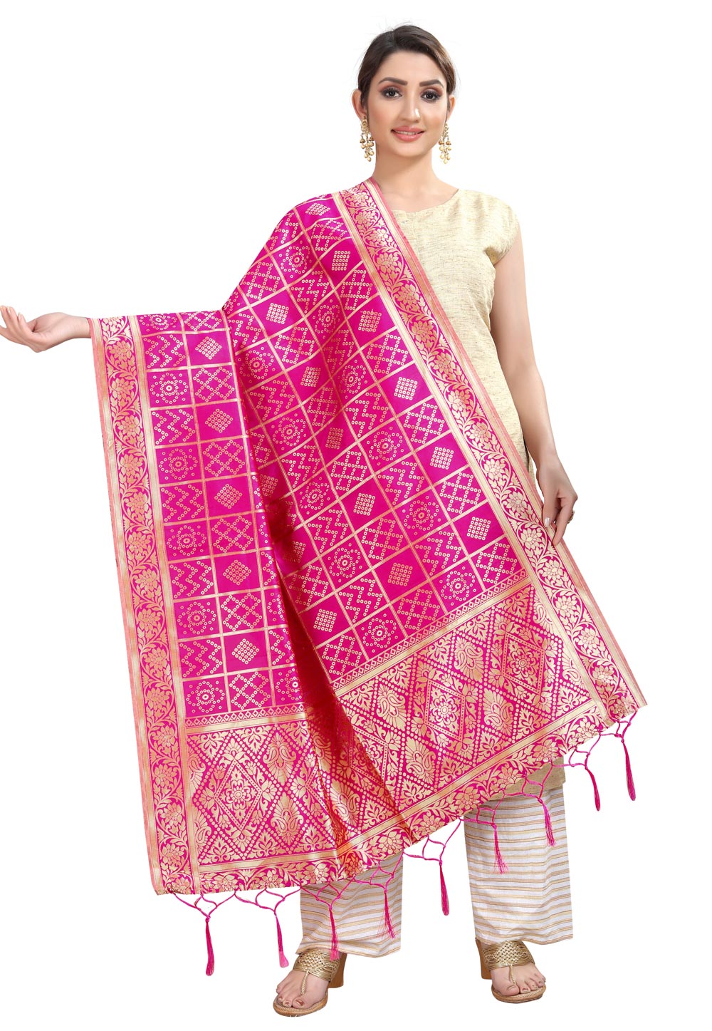 Pink Banarasi Silk Dupatta 202293