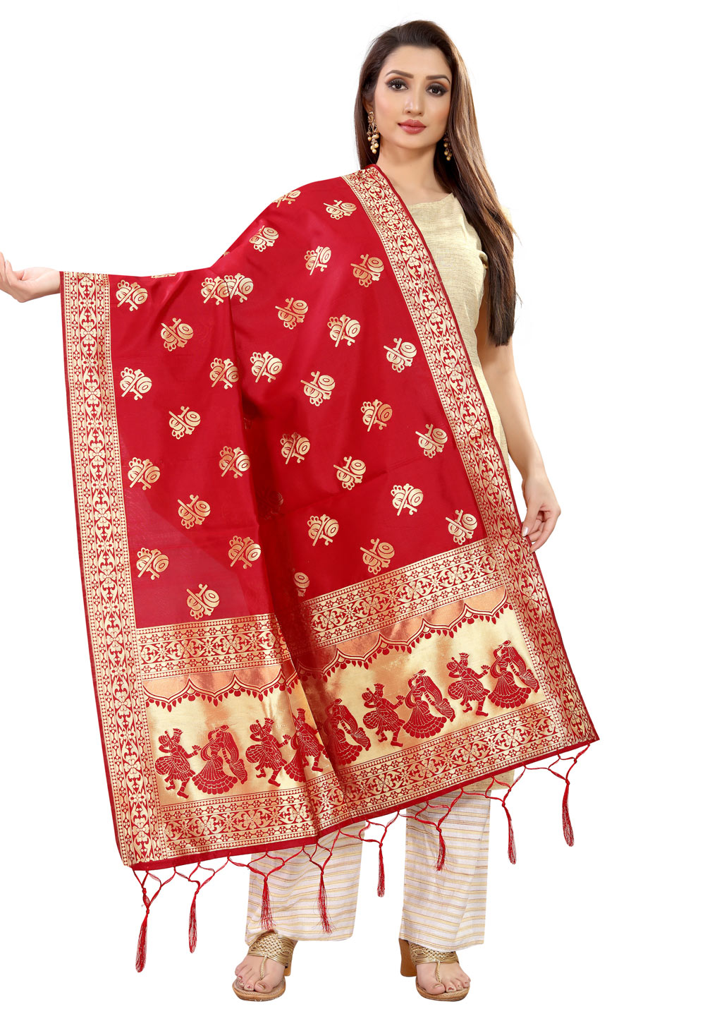 Red Banarasi Silk Dupatta 202302