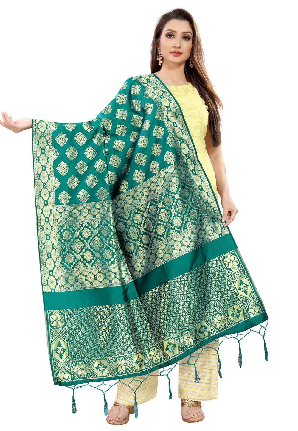 Turquoise Banarasi Silk Dupatta 202306