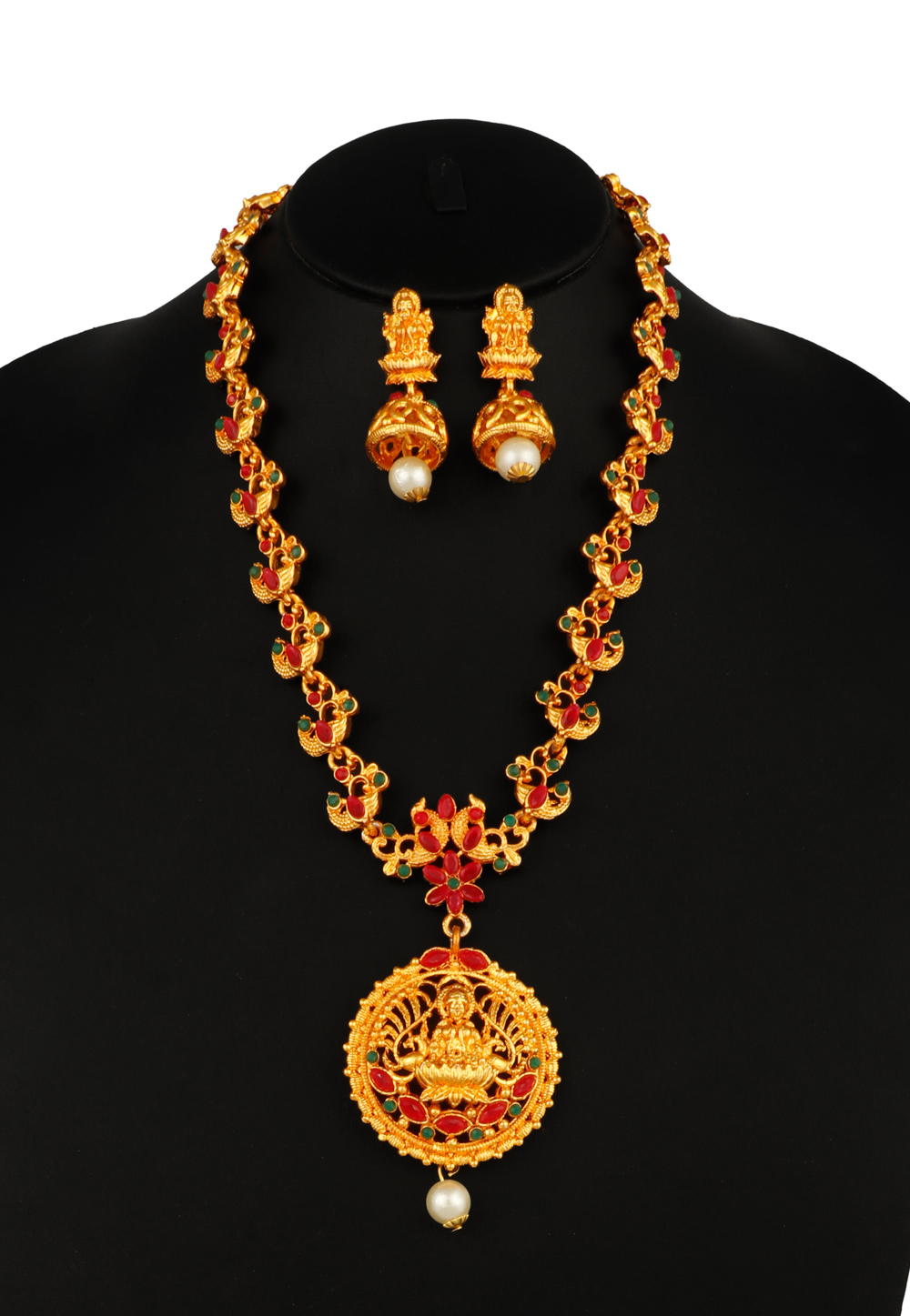 Maroon Alloy Necklace Set With Earrings 216422