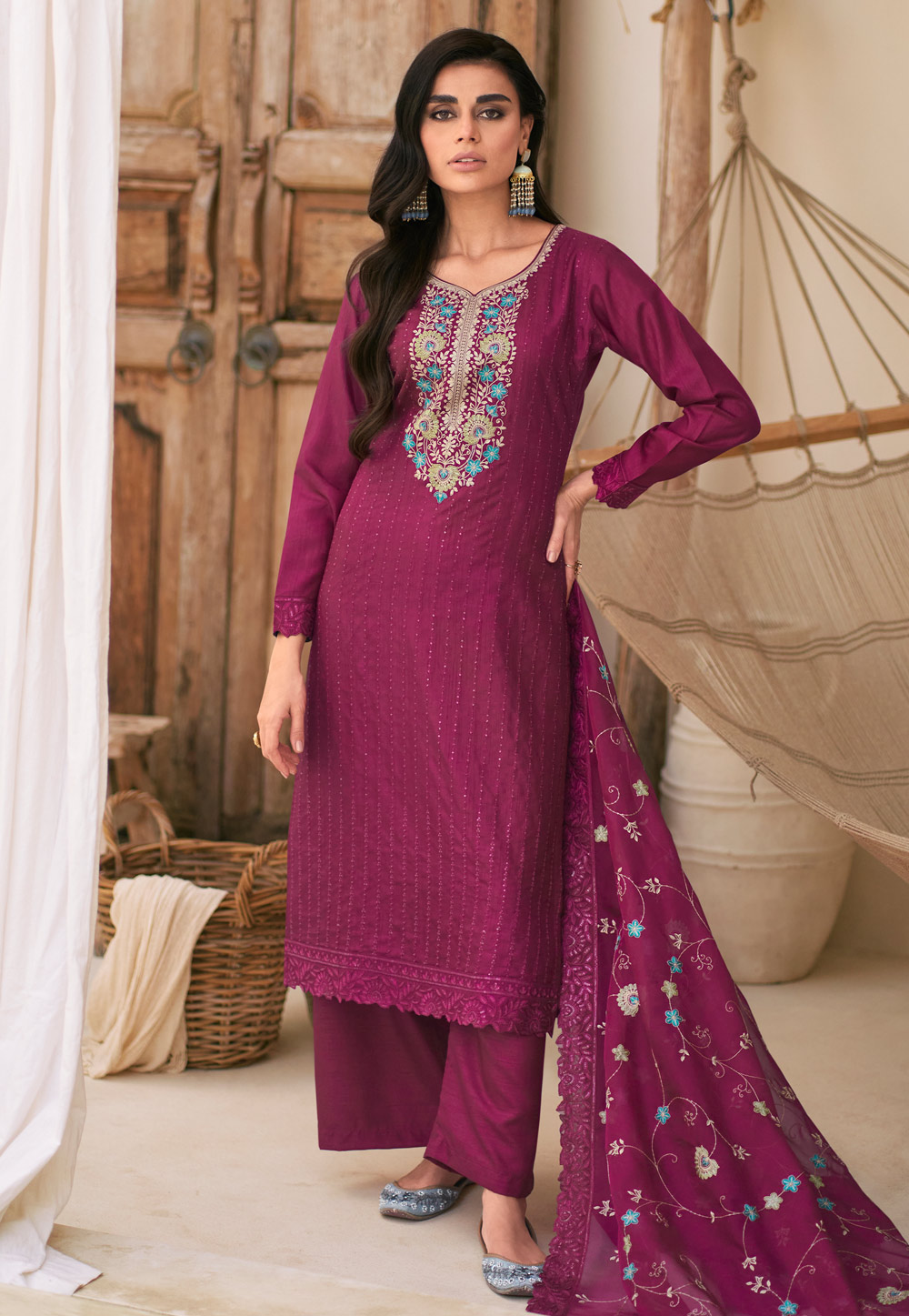 Purple Silk Palazzo Suit 273989
