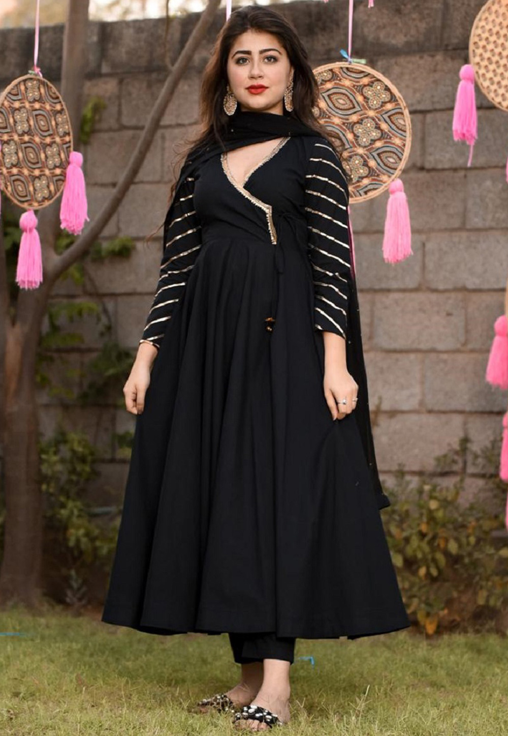 Black Cotton Silk Anarkali Style Suit 201264