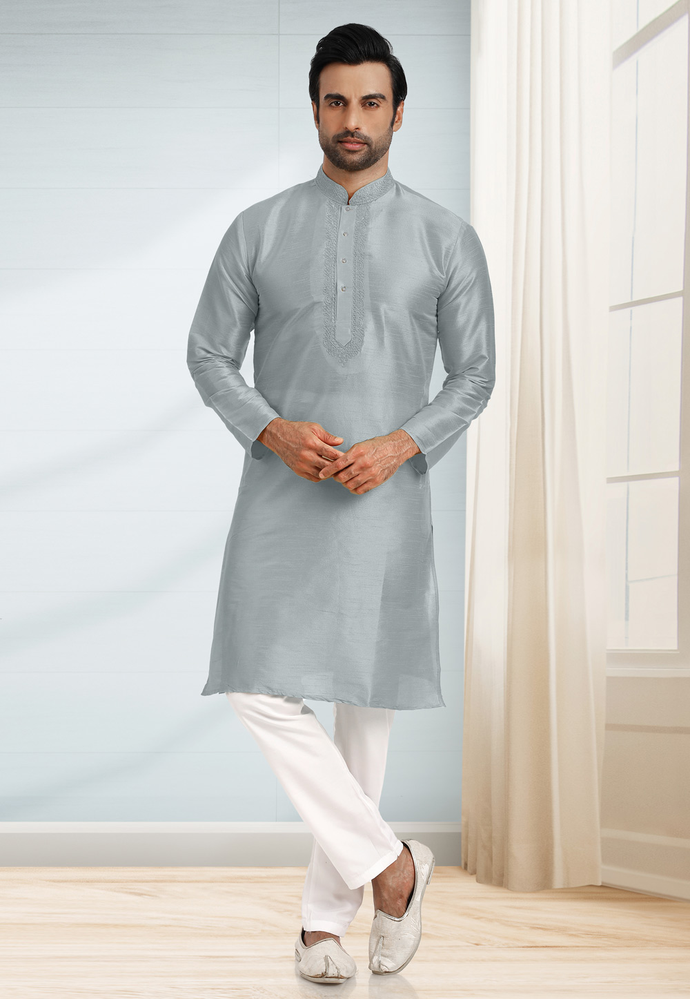 Grey Silk Kurta Pajama 251842