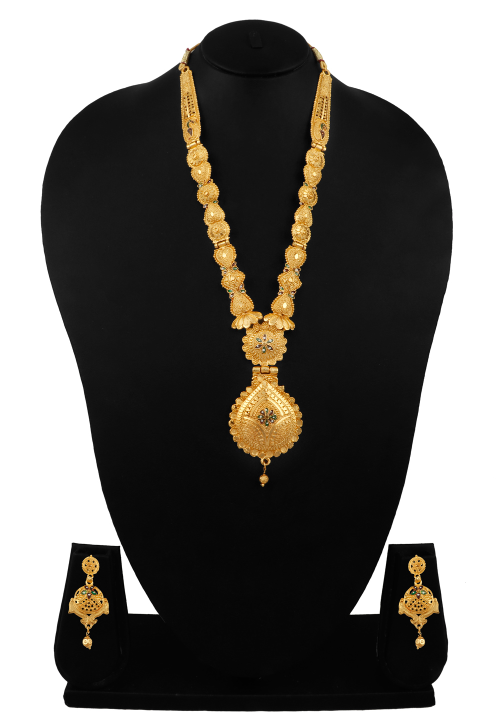 Golden Alloy Necklace Set With Earrings 216427