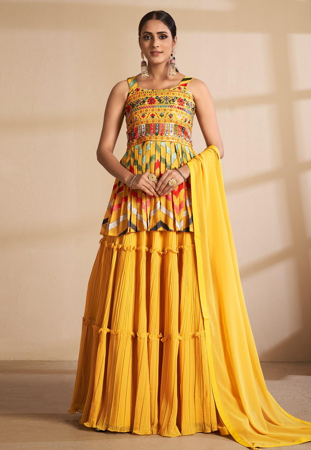 Yellow Georgette Peplum Lehenga Choli 242884