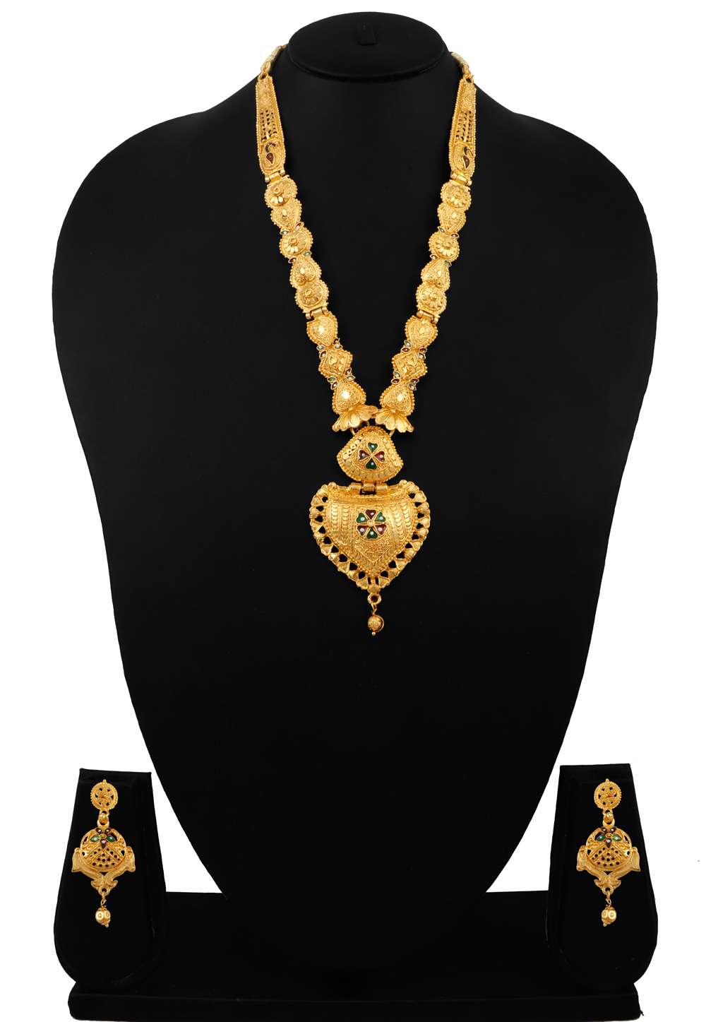 Golden Alloy Necklace Set With Earrings 216429