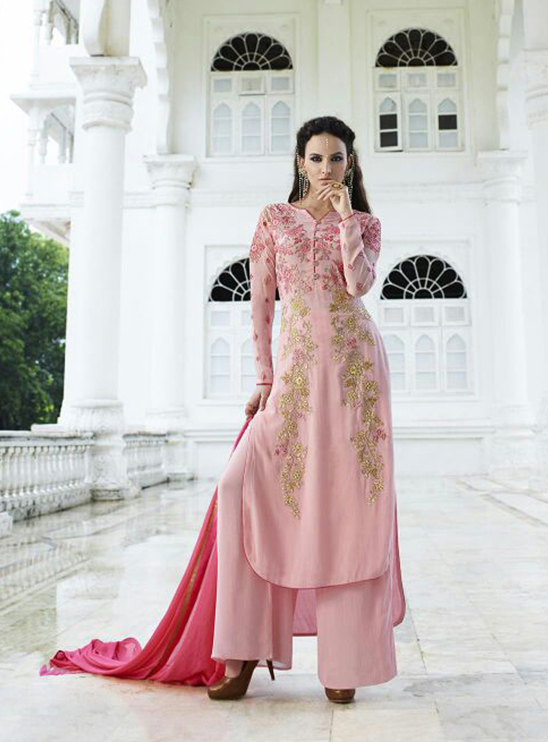 Light Pink Georgette Palazzo Style Suit 82746