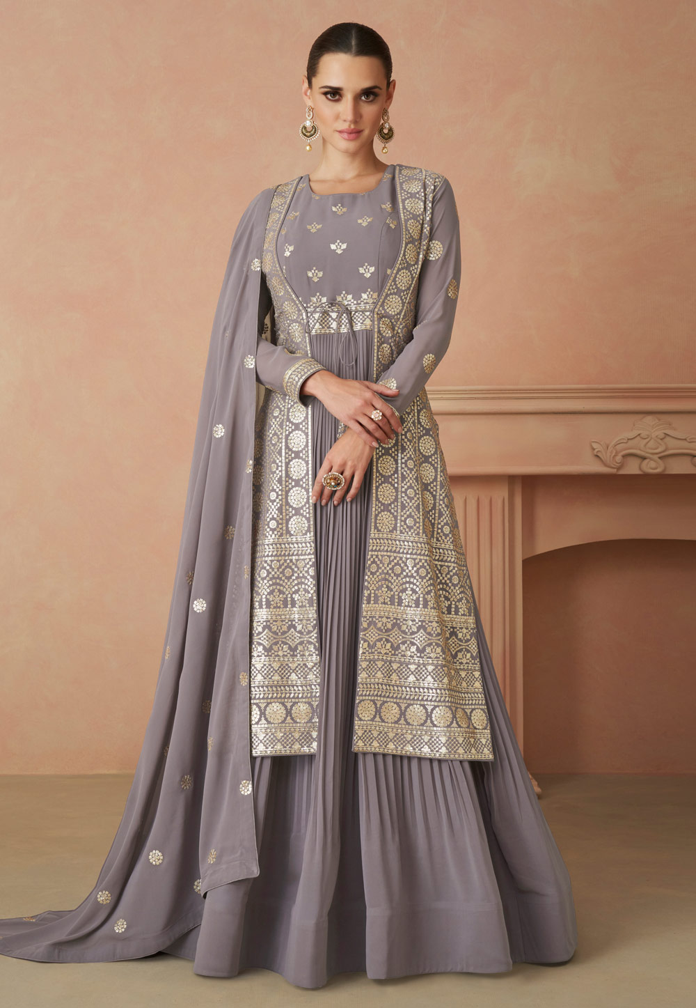 Light Purple Georgette Anarkali Suit With jacket 274537