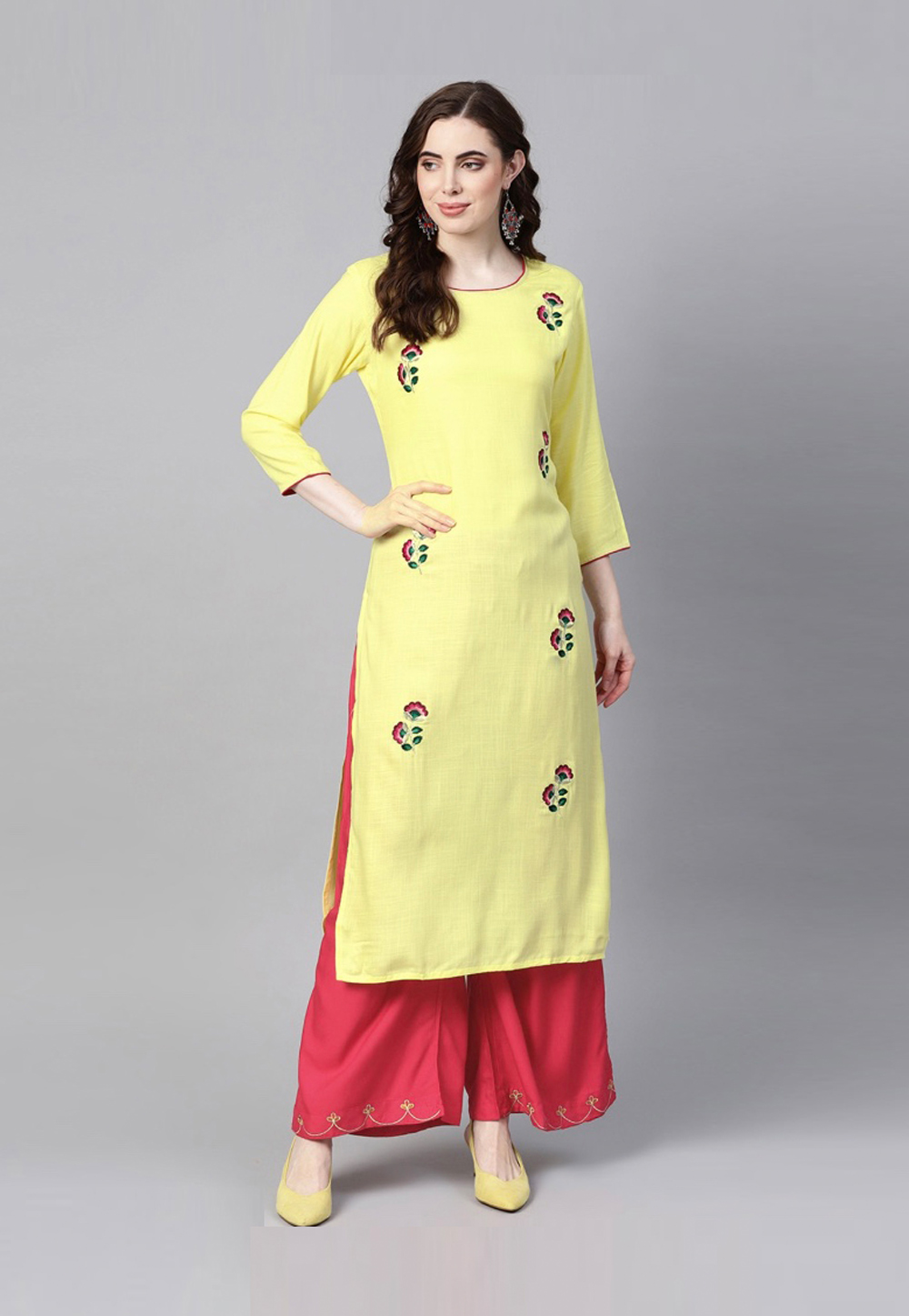Light Green Cotton Readymade Kameez With Palazzo 203129
