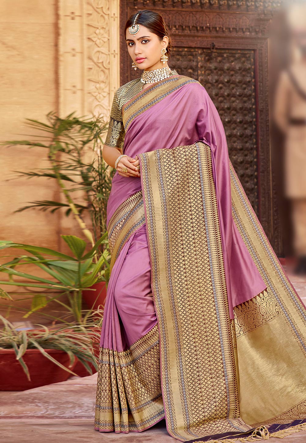 Light Purple Banarasi Silk Festival Wear Saree 204767