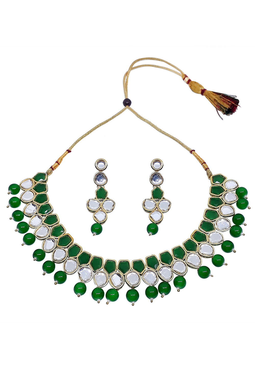 Green Alloy Austrian Diamond Necklace Set With Earrings 166399