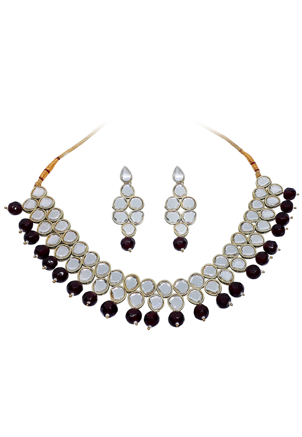 Maroon Alloy Austrian Diamond Necklace Set With Earrings 166400