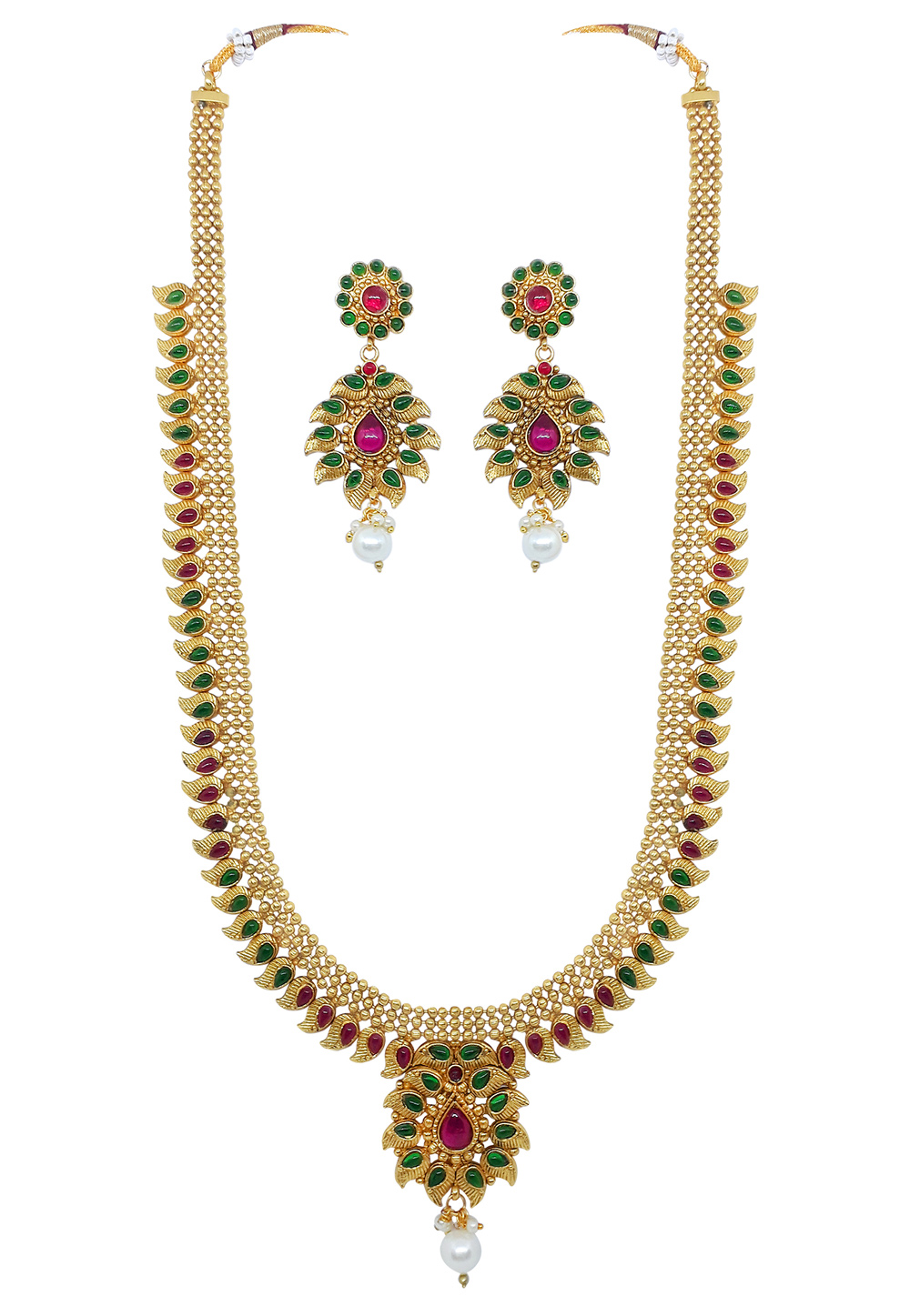 Green Alloy Austrian Diamond Necklace Set With Earrings 166405