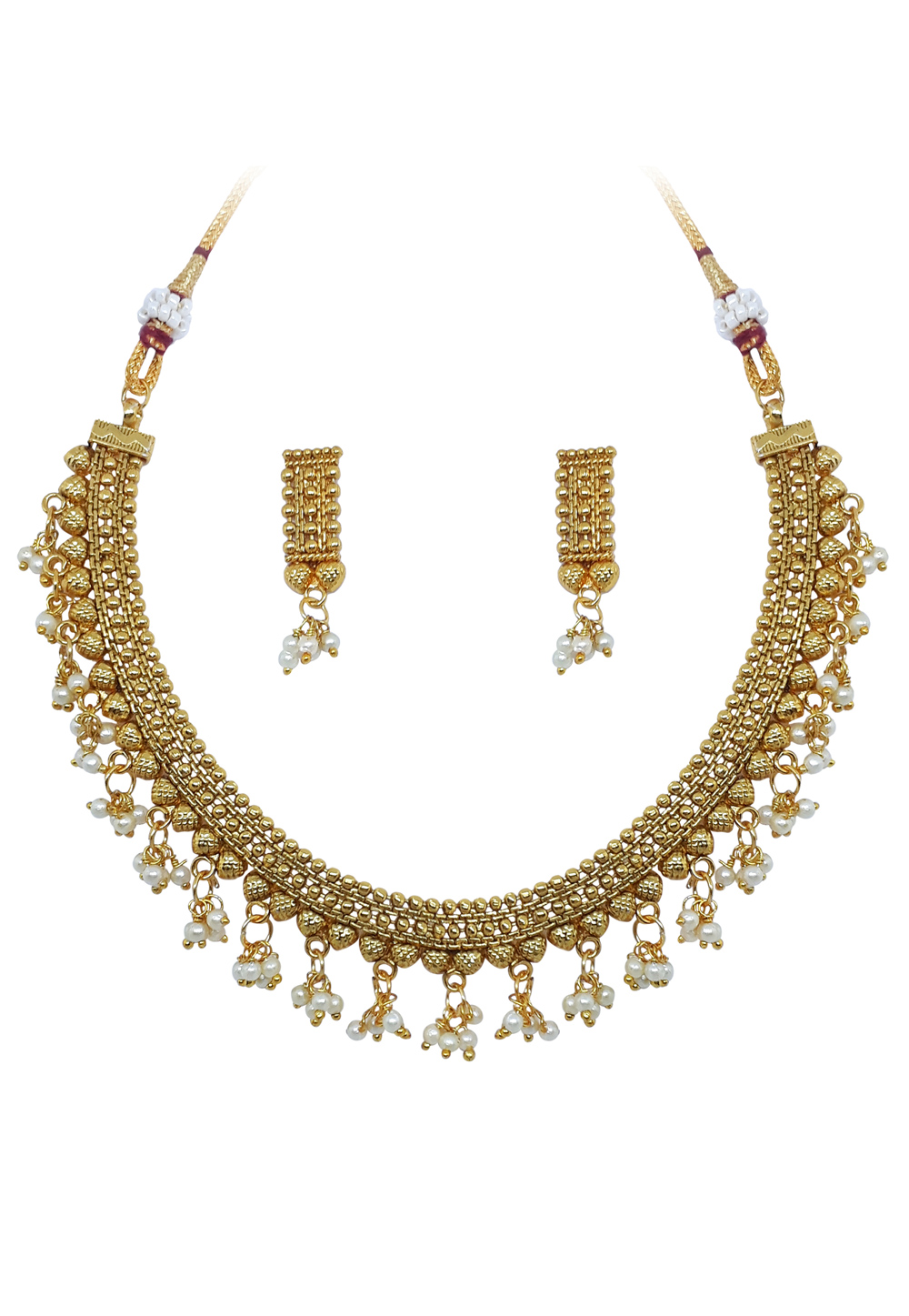 Golden Alloy Austrian Diamond Necklace Set With Earrings 166407