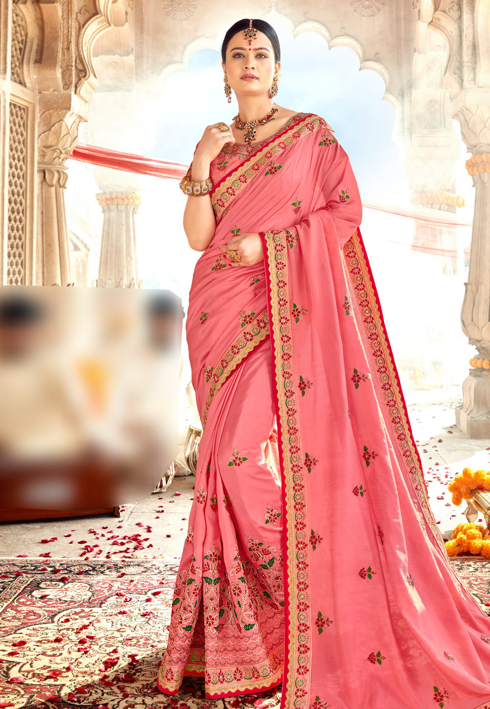 Pink Satin Saree With Blouse 181306