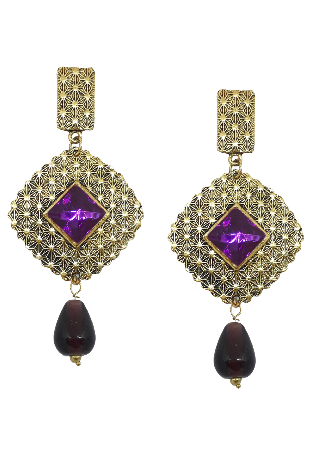 Purple Brass Pearl Earrings 172022