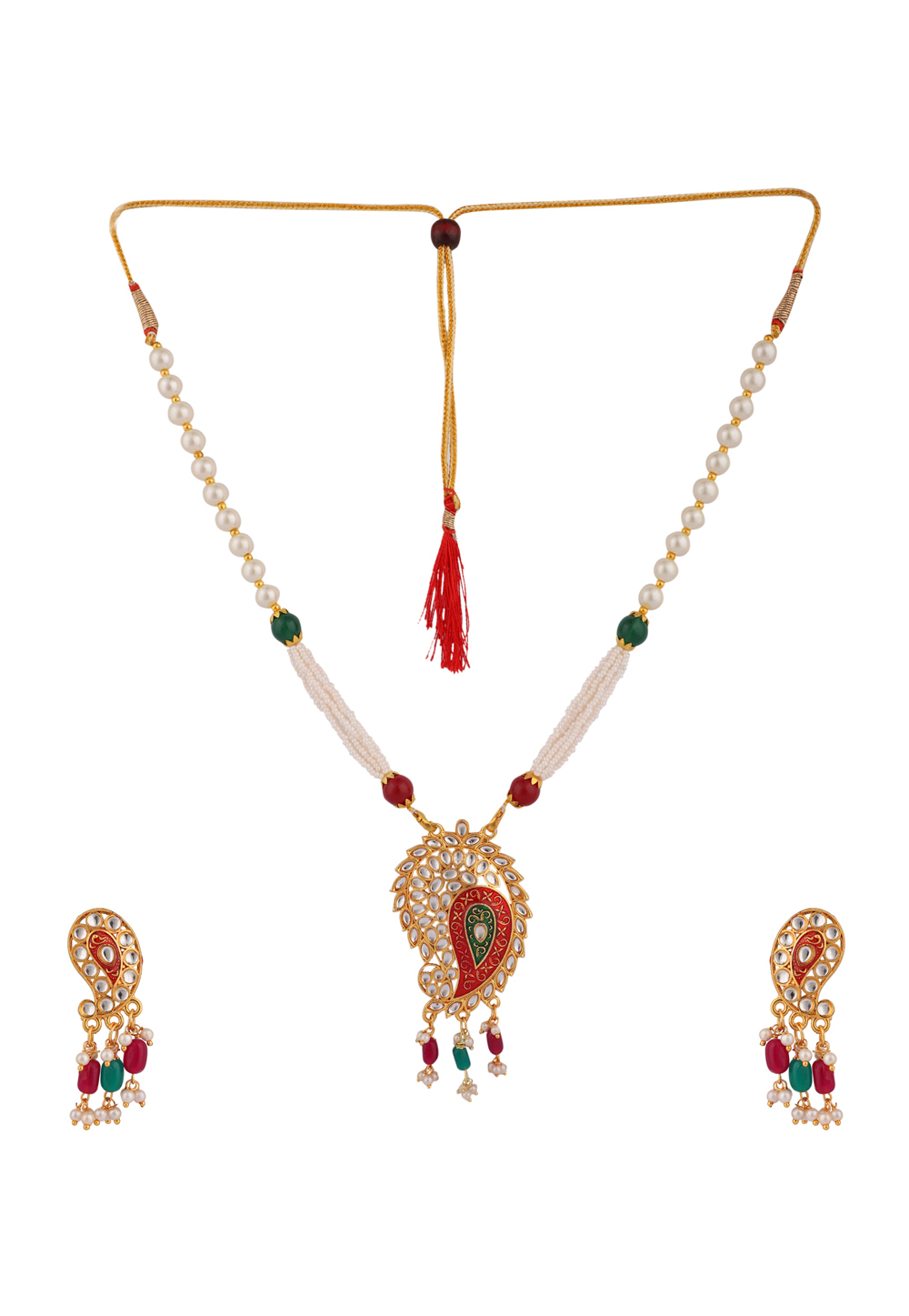 Red Alloy Necklace Set With Earrings 224664